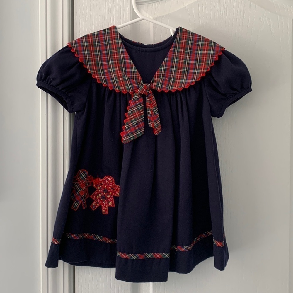 Bonnie Jean Girls Nautical navy Blue and Red Dress tartan size 2T vintage